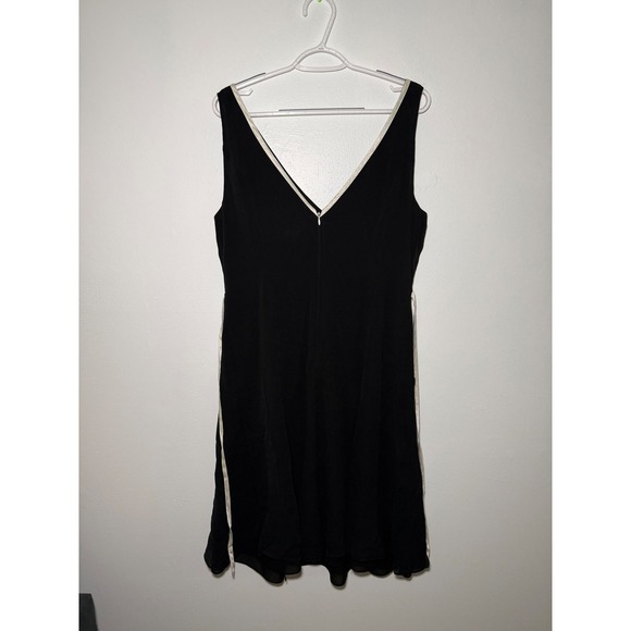 Adrianna Papell Evening Black Silk Dress Womens 16 V Neck Ribbon Detail Cocktail - Picture 5 of 9